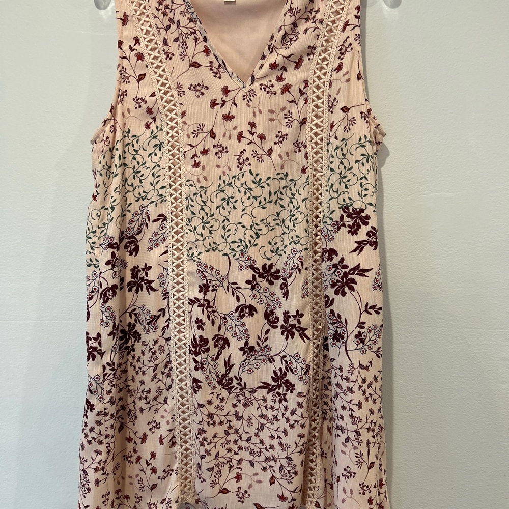 Blue Rain Cream Floral Sleeveless V-Neck Dress with Burgundy & Green Print